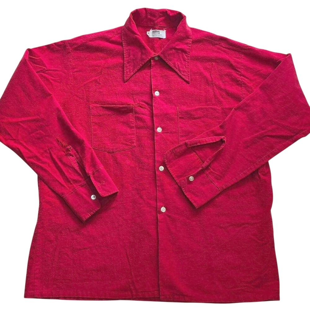 Montgomery Ward‎ Mens Size L Red Flannel Shirt Distressed No-Iron Vintage 1960s